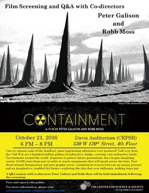 Photograph of Containment film event on a yellow background