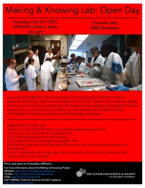 Making and Knowing Lab Open Day poster on red background