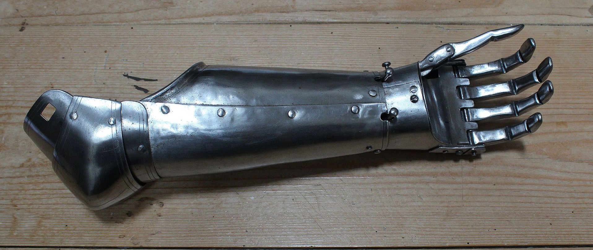 Photo of an antique metal prosthetic arm
