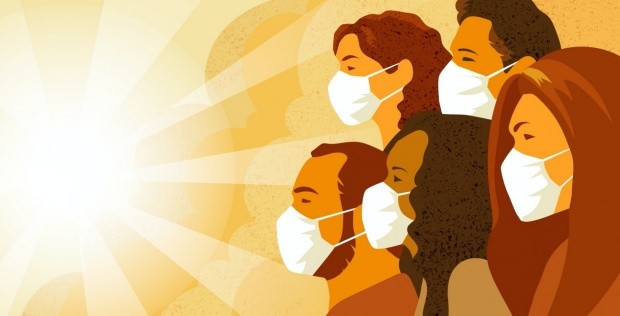 Illustration of young people wearing masks together