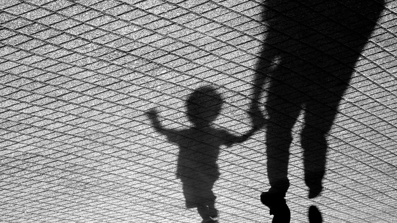 Silhouette of a parent holding a child's hand
