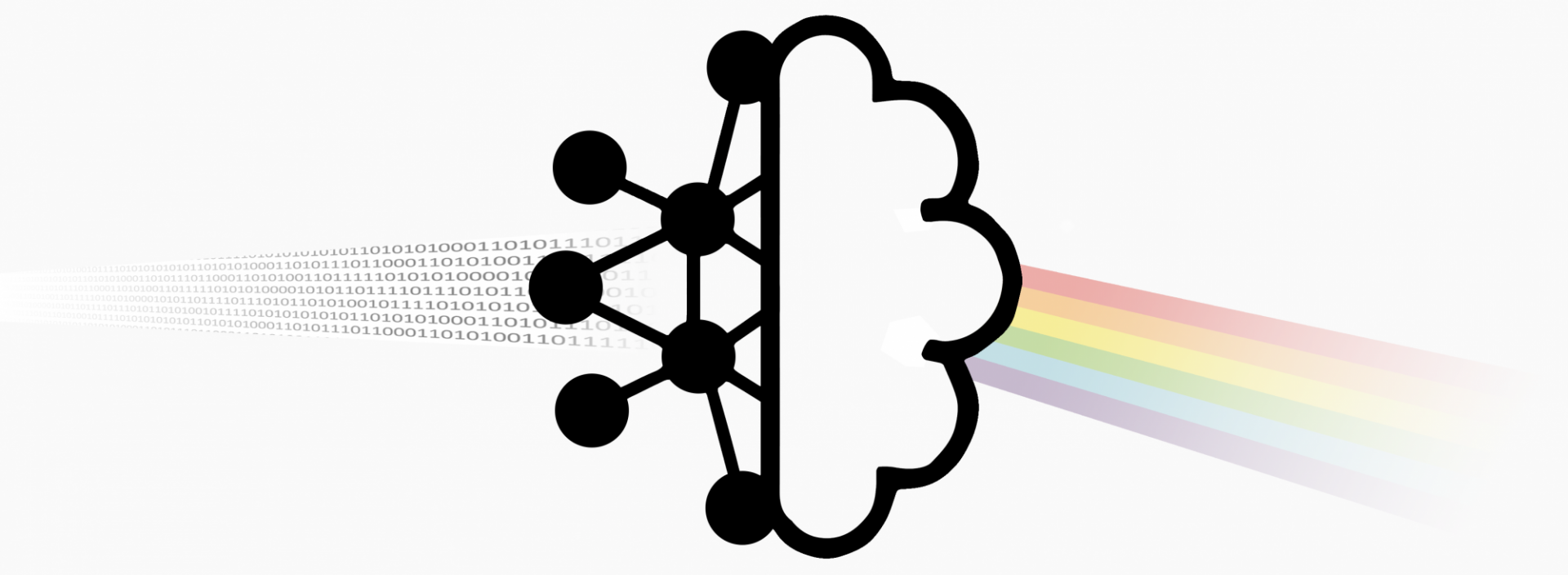 graphic of binary code entering a brain and leaving as a rainbow.  