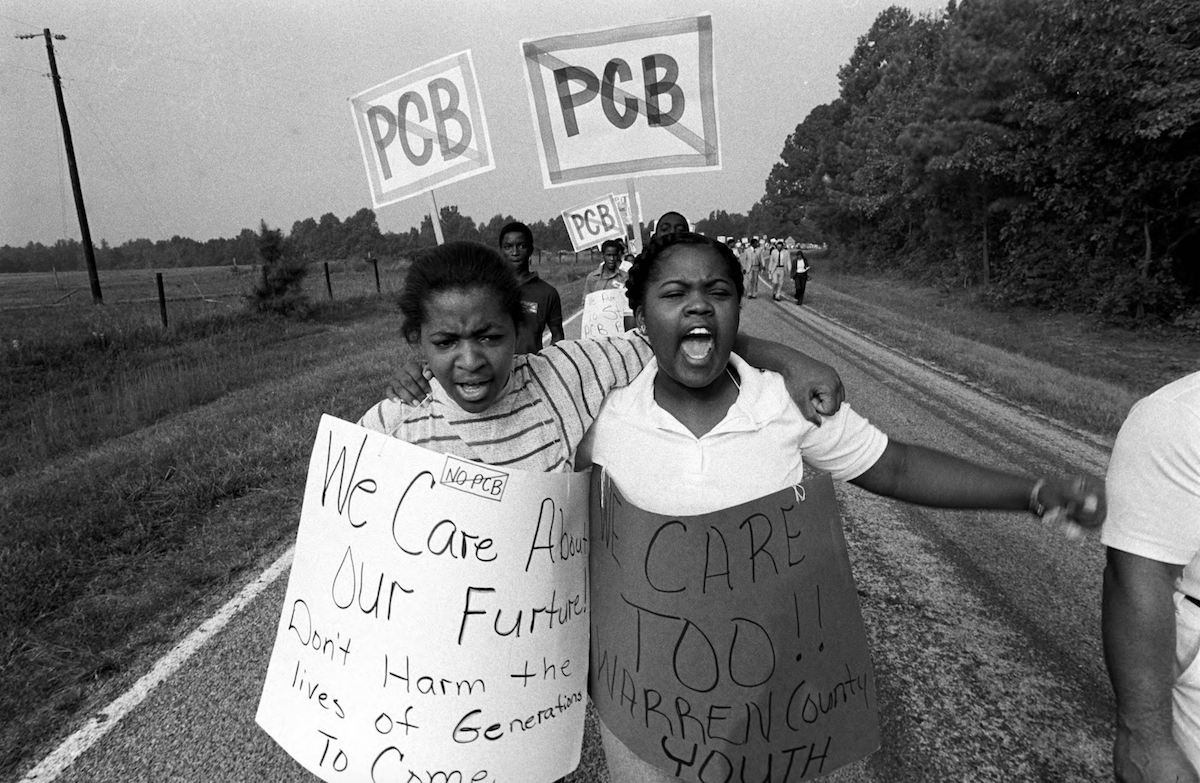 Girls protesting on a road