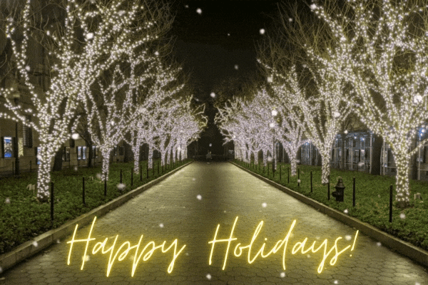 Gif of snowing falling on Columbia's College Walk