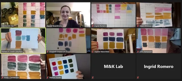 students showing lab sample cards on Zoom.