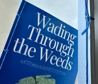 up close image of zine binding. 