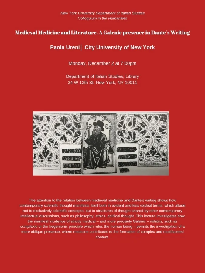 Medieval Medicine and Literature: A Galenic Presence in Dante's Writing - Flyer