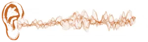 Illustration of an ear with sound waves emitting
