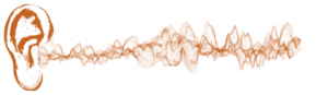 Illustration of an ear with sound waves emitting