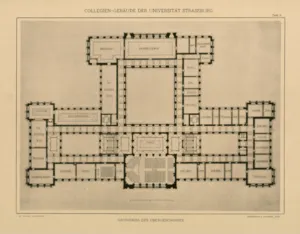 An architectural map on a beige background
