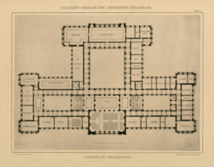 An architectural map on a beige background