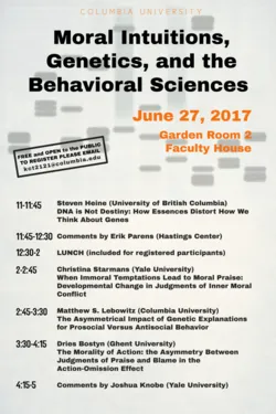Moral Institutions, Genetics, and the Behavioral Sciences event poster with schedule