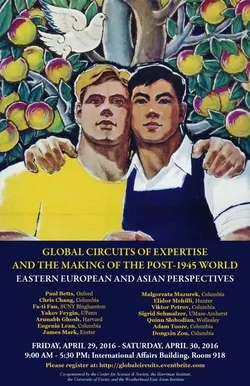 Poster for event with two men embracing on a navy blue background
