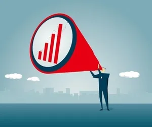 Graphic of a person holding up a speech bubble with a bar graph